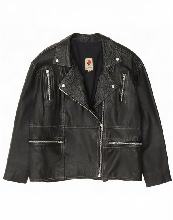 Vintage dame biker læderjakke IT 48 XL Sort