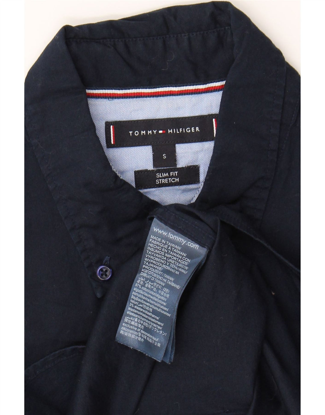 TOMMY HILFIGER Mens Slim Fit Shirt Small Navy Blue Cotton