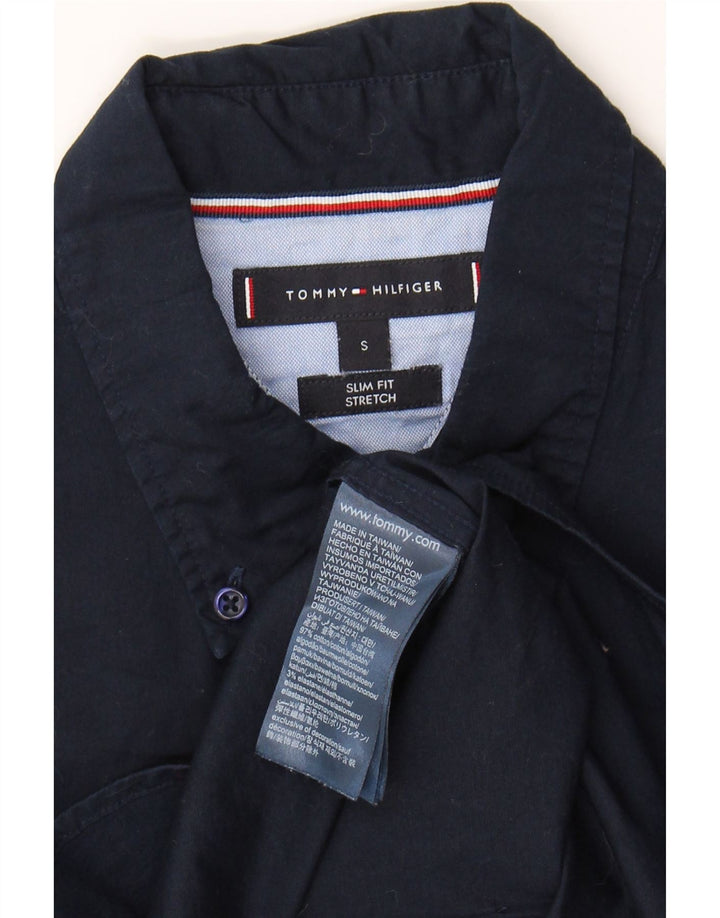 TOMMY HILFIGER Mens Slim Fit Shirt Small Navy Blue Cotton