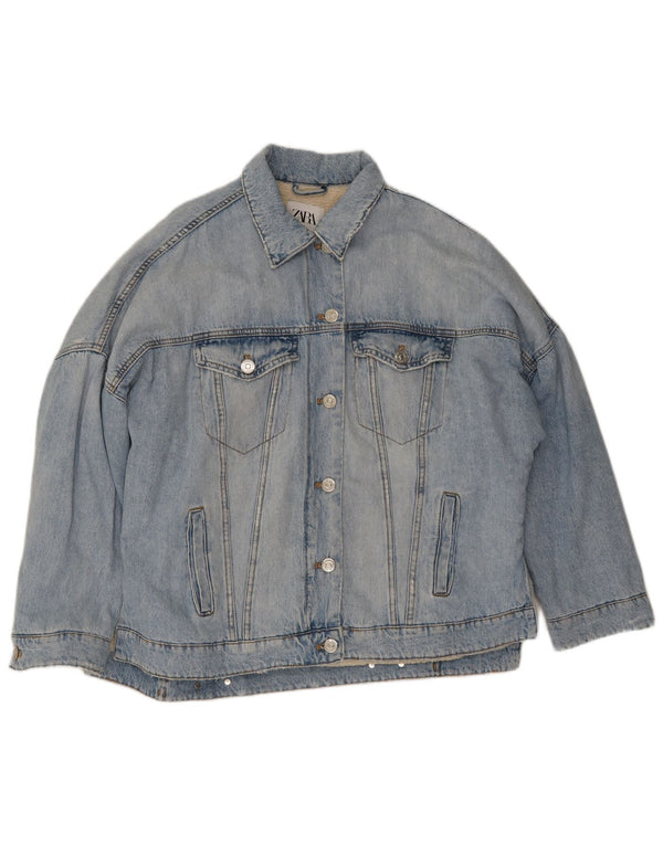 Zara Dame Oversized Denim Sherpa Jacket UK 14 Medium Blue