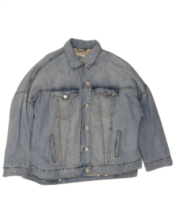 Zara Dame Oversized Denim Sherpa Jacket UK 14 Medium Blue