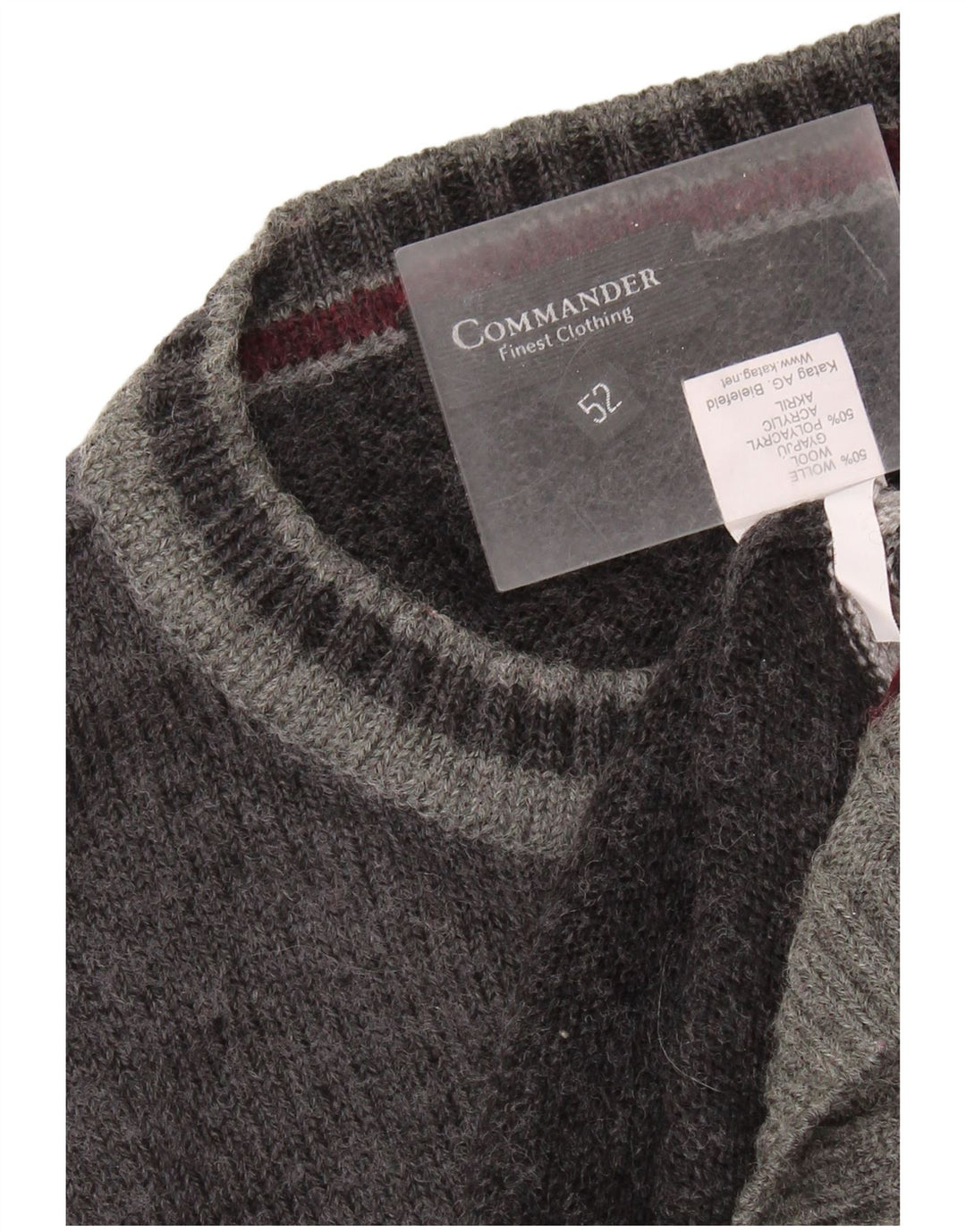 COMMANDER Herre Crew Neck Jumper Sweater IT 52 Stor Grå Colourblock Uld