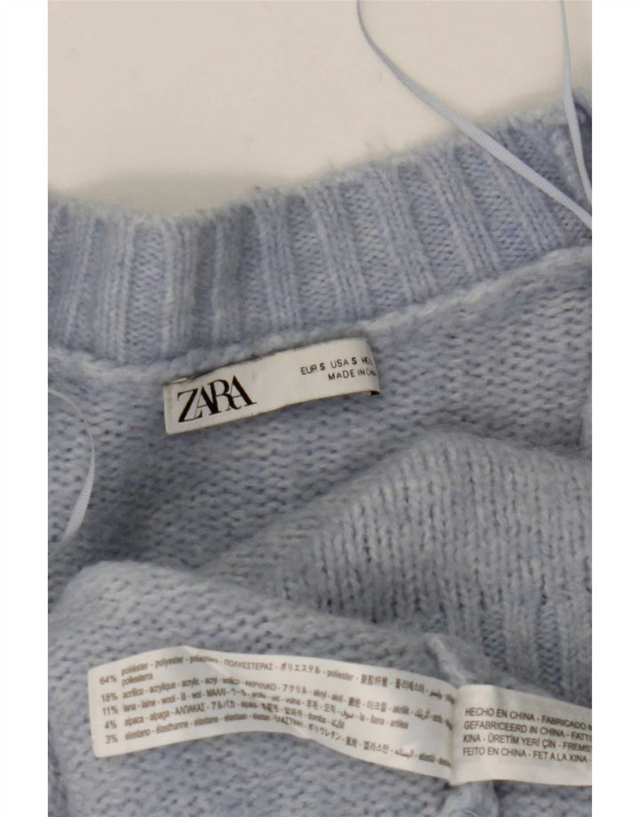 Zara oversized cardigantrøje til kvinder UK 10 Lille blå polyester