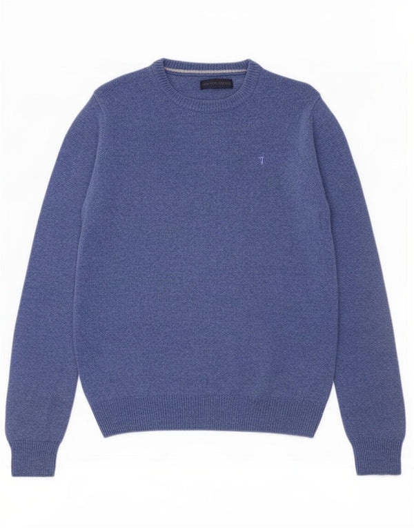 Trussardi Herre Crew Neck Jumper Sweater Medium Blue Wool