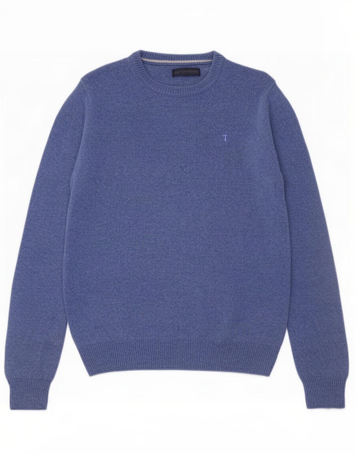 Trussardi Herre Crew Neck Jumper Sweater Medium Blue Wool