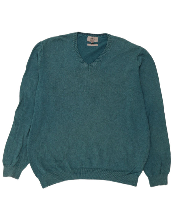 Marks & Spencer Herre V-hals sweater 2XL Blå Bomuld