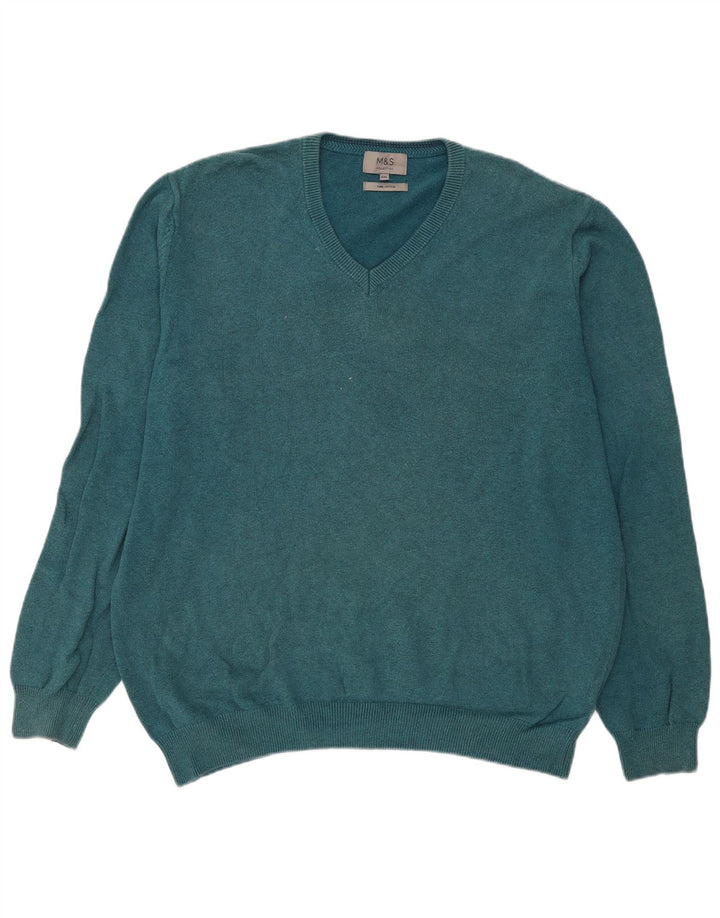 Marks & Spencer Herre V-hals sweater 2XL Blå Bomuld