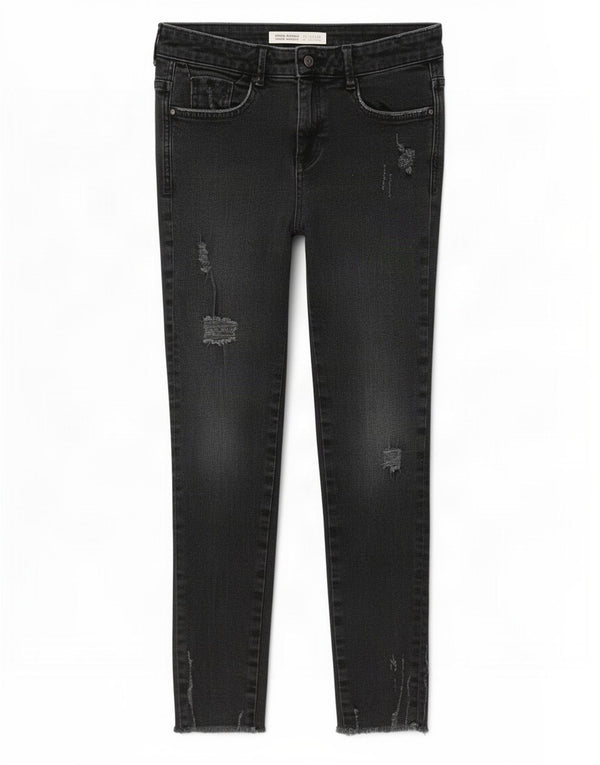 Zara Womens Z1975 Crop Distressed Skinny Jeans EU 38 Small W28 L26 Black
