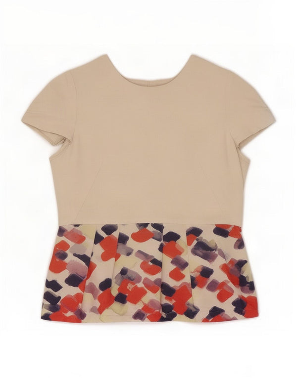 Rodier Womens Crop Bluse Top IT 40 Small Beige Geometrisk Bomuld