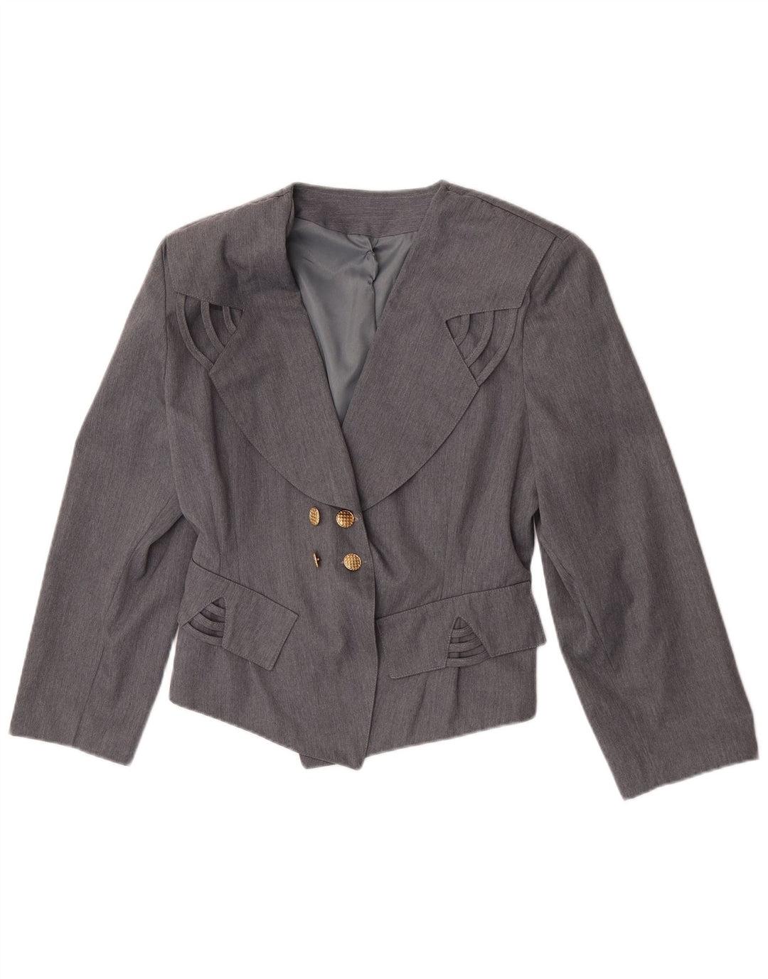 Vintage Dame Dobbeltradet Blazer Jacket UK 12 Medium Grey Polyester