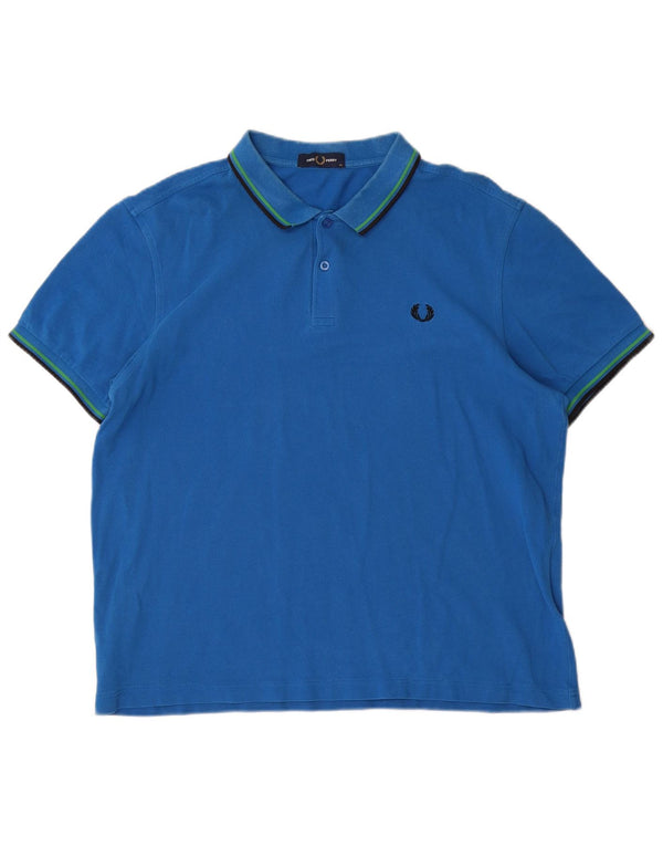 Fred Perry Herre poloshirt XL blå stribet bomuld