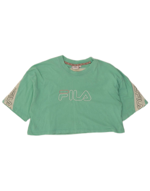 Fila Womens Crop Grafisk T-Shirt Top UK 10 Small Green Colourblock