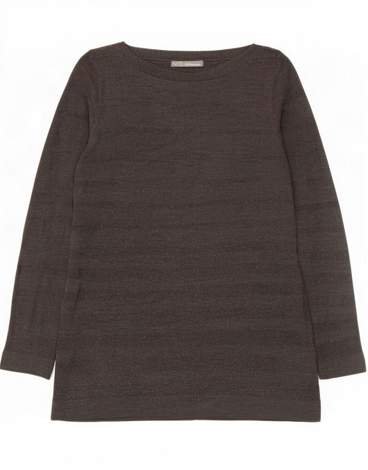 Marks & Spencer Dame Langærmet Tunika Top UK 12 Medium Grå Stribet
