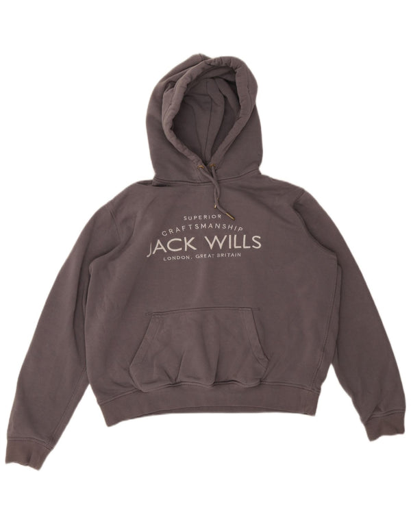 Jack Wills Dame Grafisk Oversized Hoodie Jumper UK 14 Stor Grå Bomuld