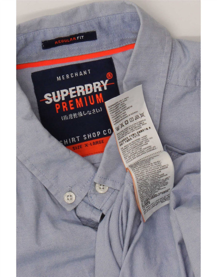 Superdry kortærmet herreskjorte med normal pasform XL blå bomuld