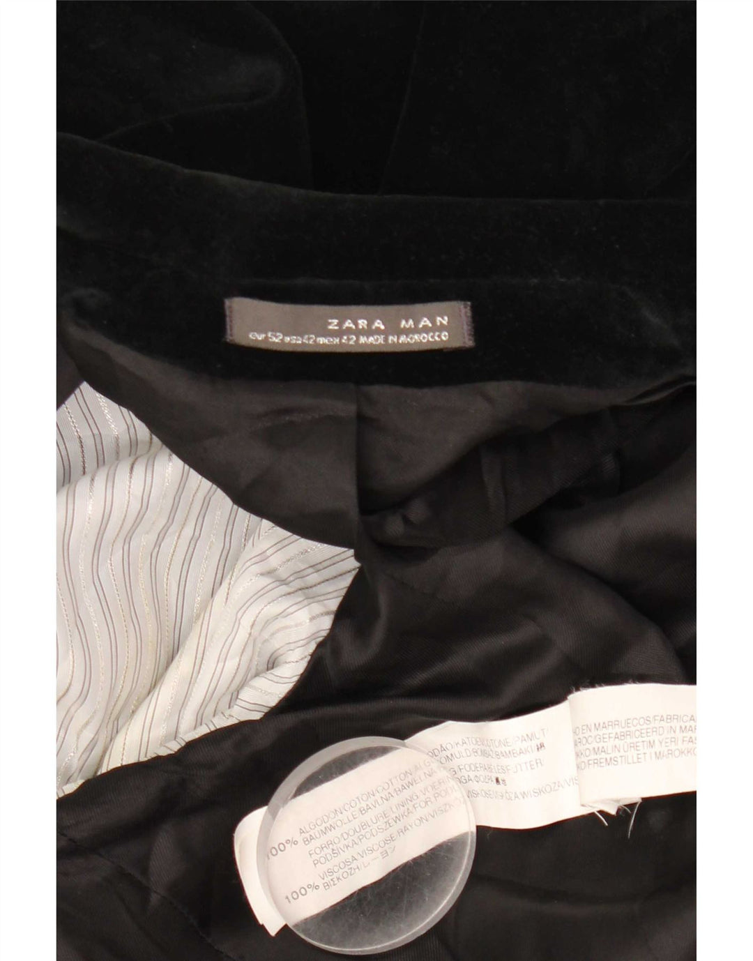 Zara Herre 1 Knap Velvet Blazer Jacket EU 52 Stor Sort Bomuld
