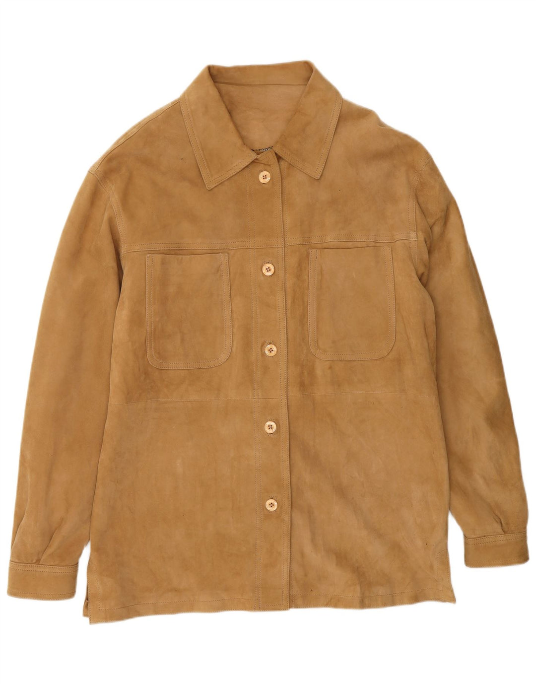 VINTAGE Dame Loose Fit ruskindsjakke UK 18 XL brunt læder