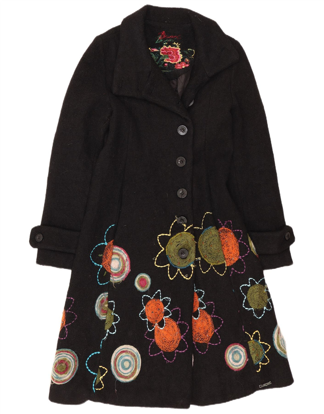 Desigual grafisk overfrakke til kvinder EU 38 Medium Black Floral Viscose