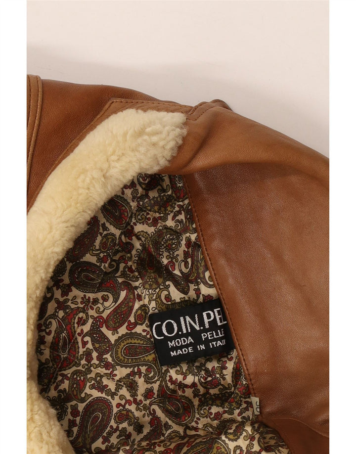 Vintage herre militær dobbeltradet jakke UK 40 stort beige læder