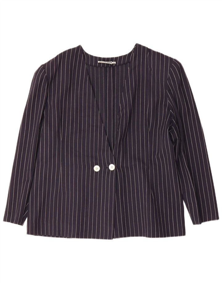 LUISA SPAGNOLI Womens Blazer Jacket IT 48 XL Navy Blue Pinstripe
