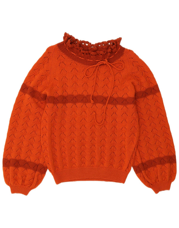 VINTAGE Womens Crop Turtle Neck sweater UK 10 Small Orange Striped