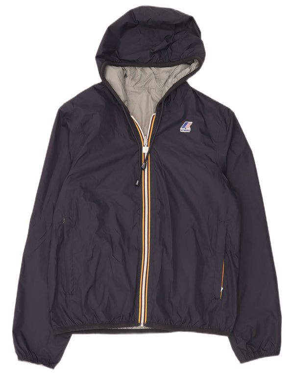 K-Way Womens Vendbar Regnjakke med Hætte UK 14 Medium Navyblå Polyamid