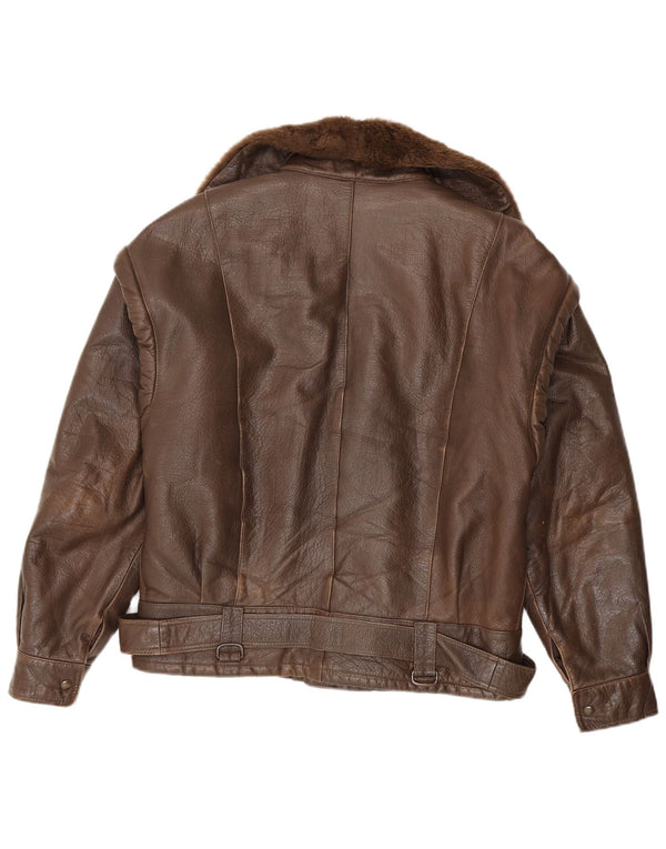 Vintage Mænd Læder Biker Jacket UK 38 Medium Brun Læder