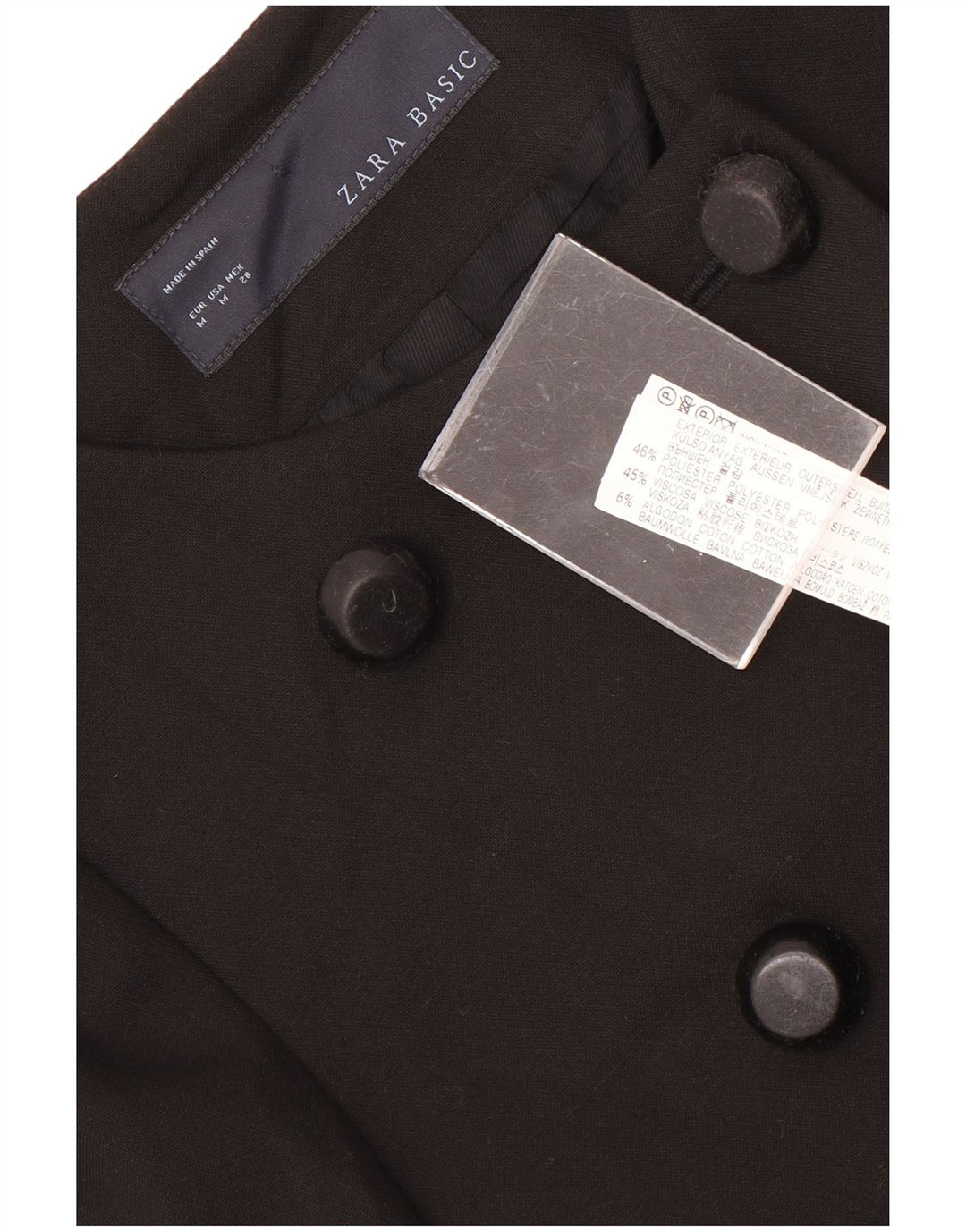Zara Dame Dobbeltradet Frakke UK 12 Medium Sort Polyester