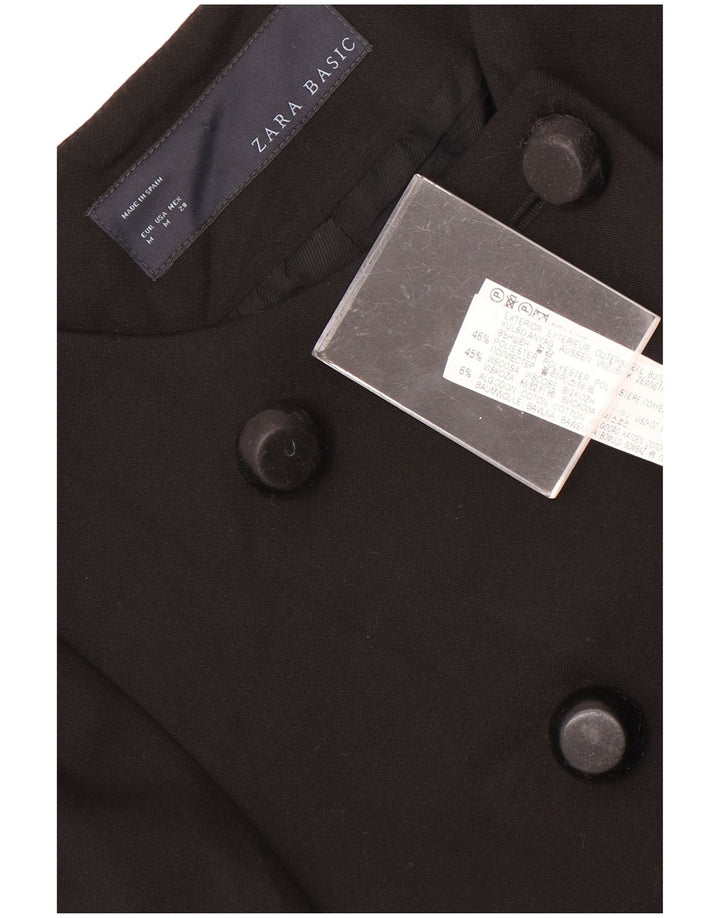 Zara Dame Dobbeltradet Frakke UK 12 Medium Sort Polyester