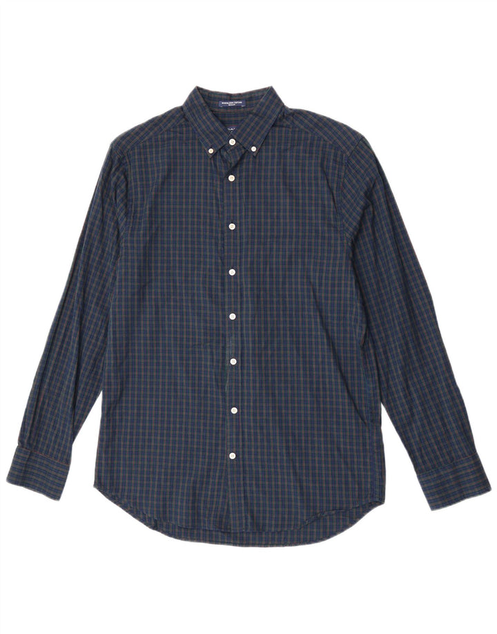 Gant herre Regular Fit skjorte størrelse 39/40 15 3/4 Medium Marineblå Gingham