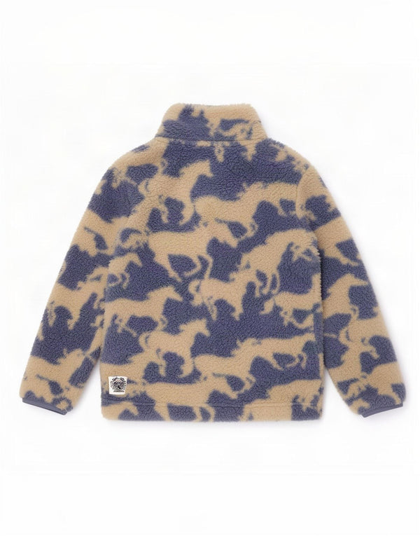 Fat Face Boys Zip Neck Fleece Jumper 8-9 år Blå Animal Print Polyester