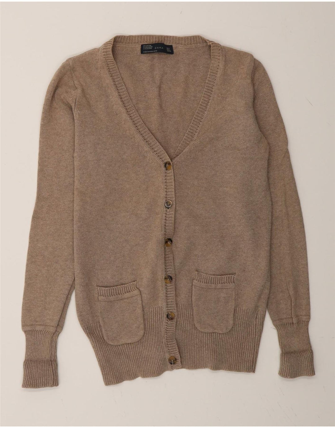 Zara Dame Cardigan Sweater UK 16 Stor Grå Bomuld