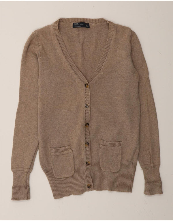 Zara Dame Cardigan Sweater UK 16 Stor Grå Bomuld