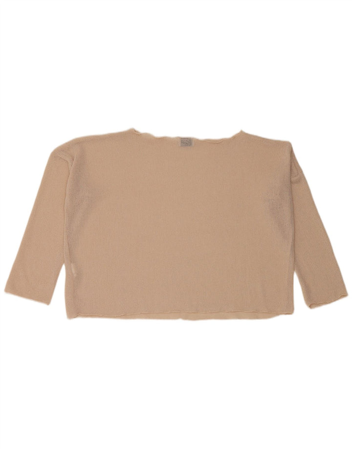 Zara Womens Crop Oversized Top 3/4 ærme UK 10 Small Beige Polyester
