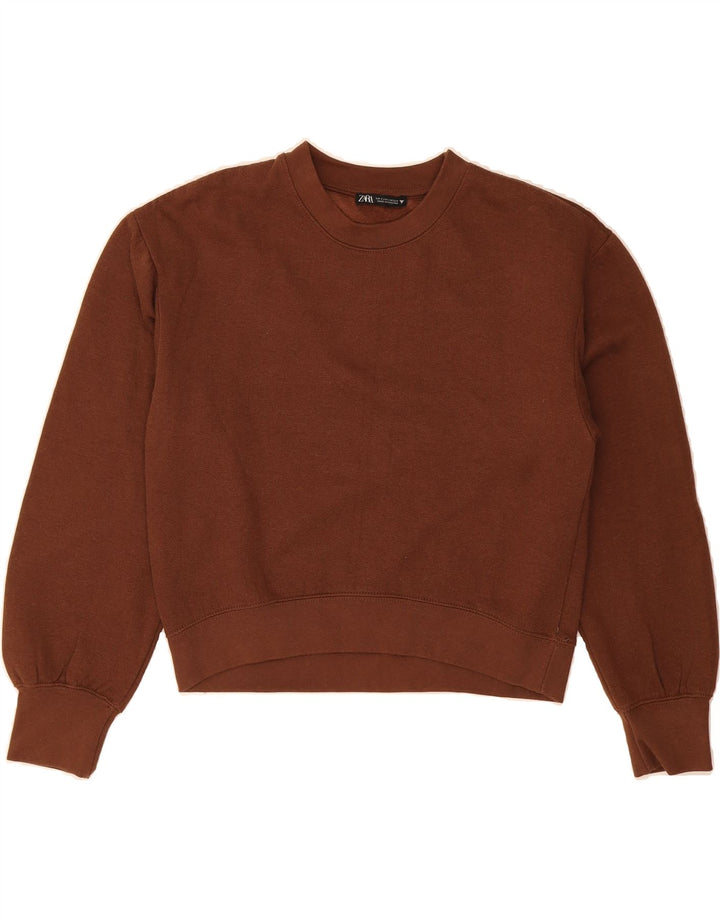 ZARA Womens Oversized Crop Sweatshirt Jumper UK 10 Small Brown Vintage Zara and Second-Hand Zara from Messina Hembry 