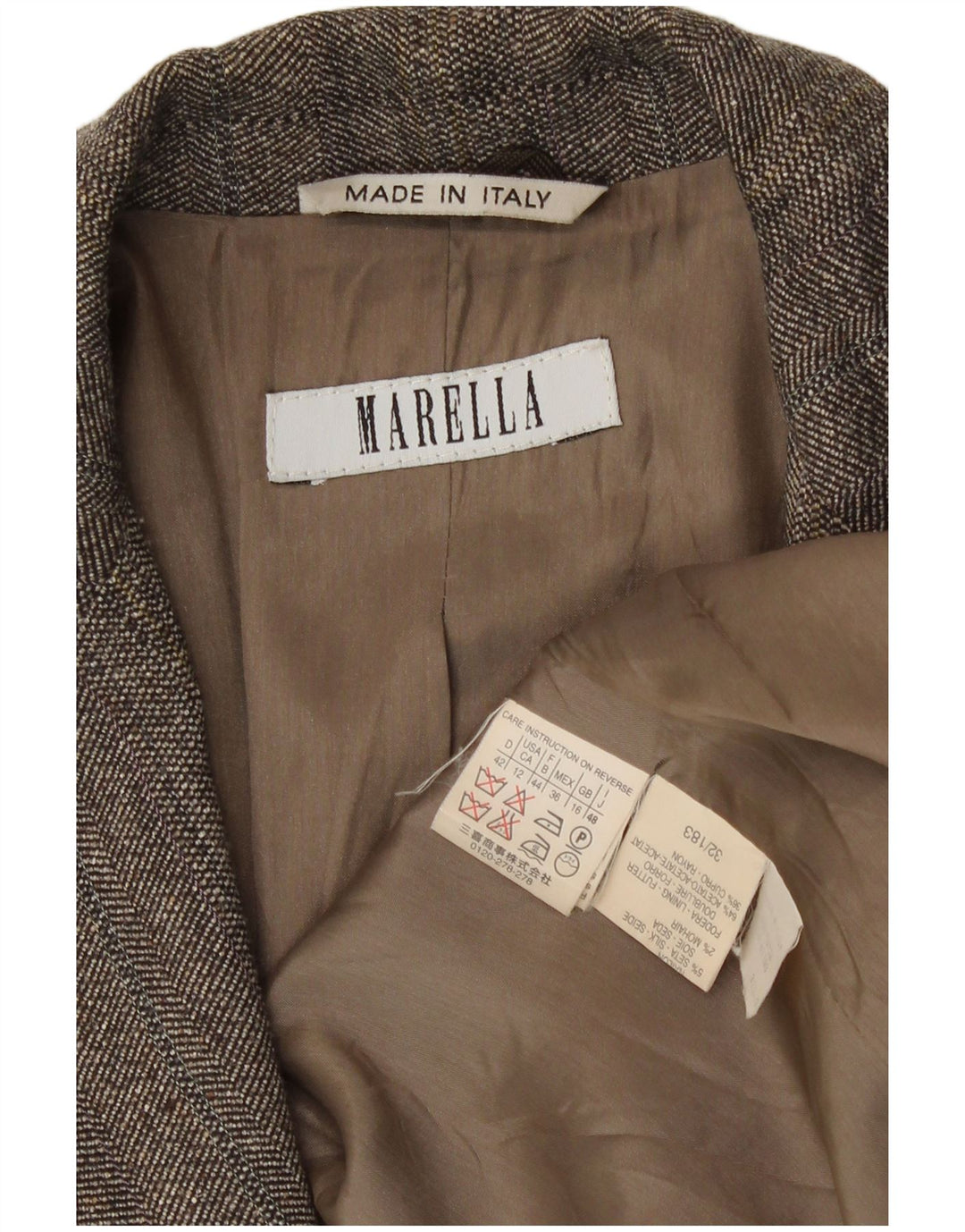 Marella Dame 3 Button Blazer Jacket UK 16 Stor brun sildebensviscose