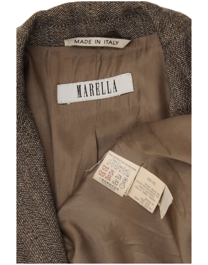 Marella Dame 3 Button Blazer Jacket UK 16 Stor brun sildebensviscose