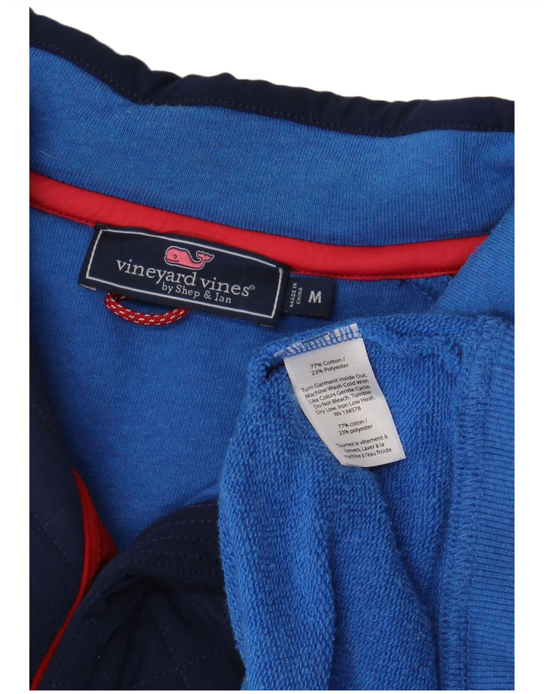 VINEYARD VINES Herre Button Neck Sweatshirt Jumper Medium Blue Colourblock