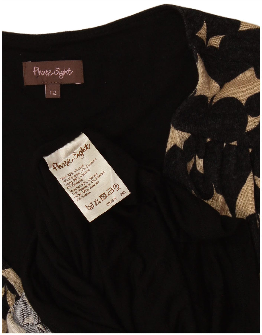 Phase Eight Kvinders Abstrakt Mønster Skede Kjole UK 12 Medium Sort