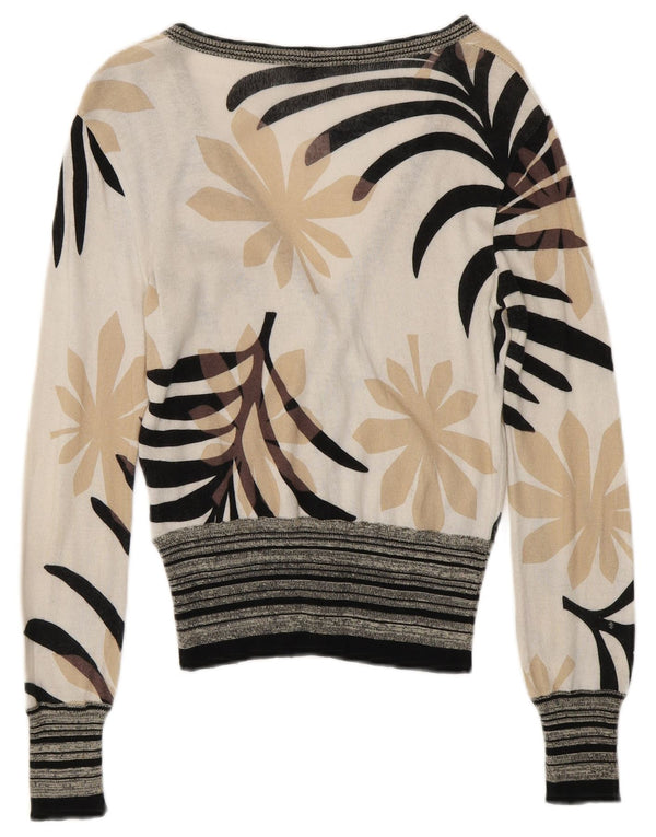 ICEBERG Dame Cardigan Sweater UK 6 XS Off White Blomsterbomuld