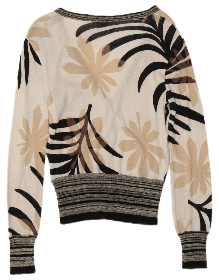 ICEBERG Dame Cardigan Sweater UK 6 XS Off White Blomsterbomuld