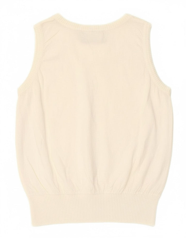 VINTAGE Womens Sleeveless Blouse Top UK 12 Medium White Cotton