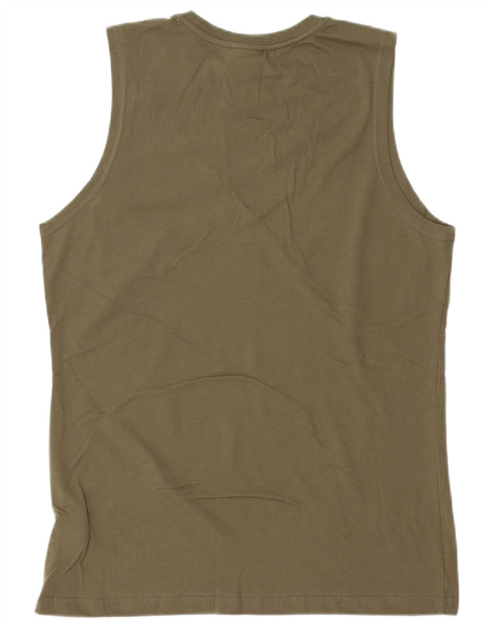 TÆNK PINK Herre Grafisk Vest Top Stor Khaki Bomuld