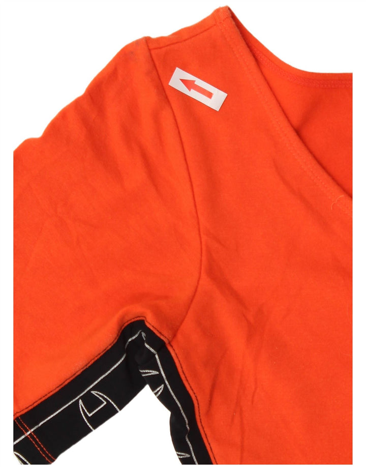 Champion Dame Crop Grafisk T-Shirt Top UK 12 Medium Orange Bomuld