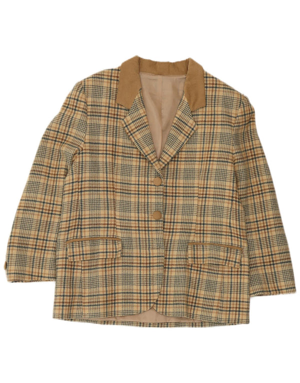 Vintage dame 2-knaps blazerjakke UK 14 Large Beige Houndstooth