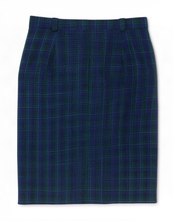 Hucke Pencil Nederdel til kvinder UK 18 XL W34 Blå Ternet Virgin Wool
