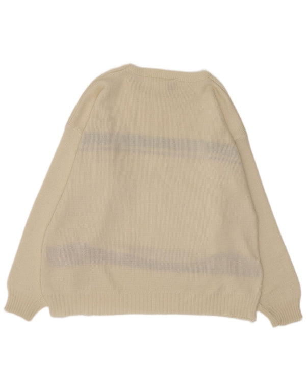 Vintage Herre Boat Neck Jumper Sweater Large Off White Argyle/Diamond