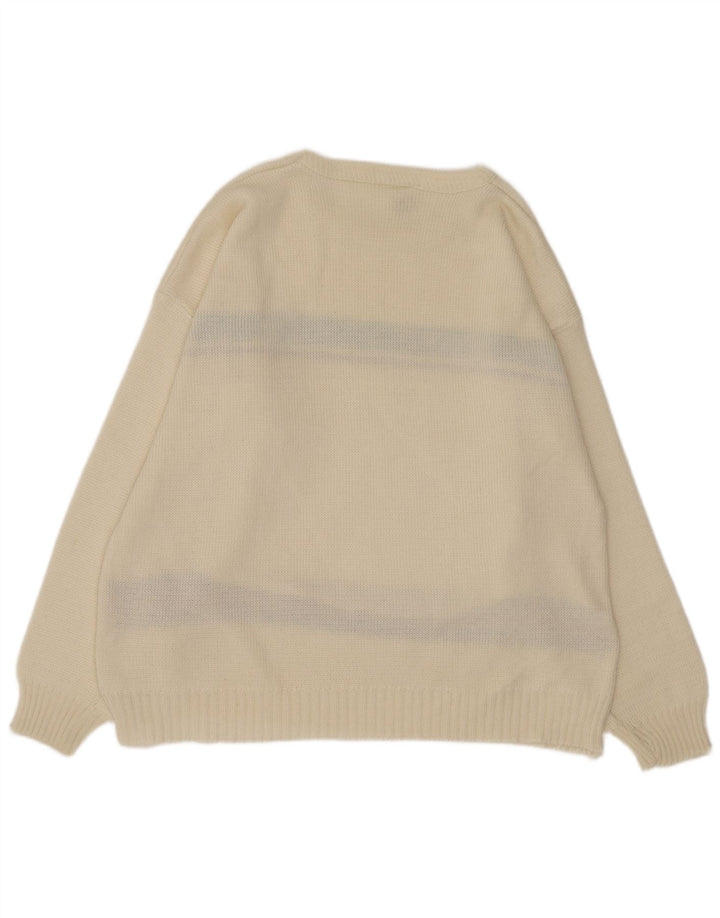 Vintage Herre Boat Neck Jumper Sweater Large Off White Argyle/Diamond