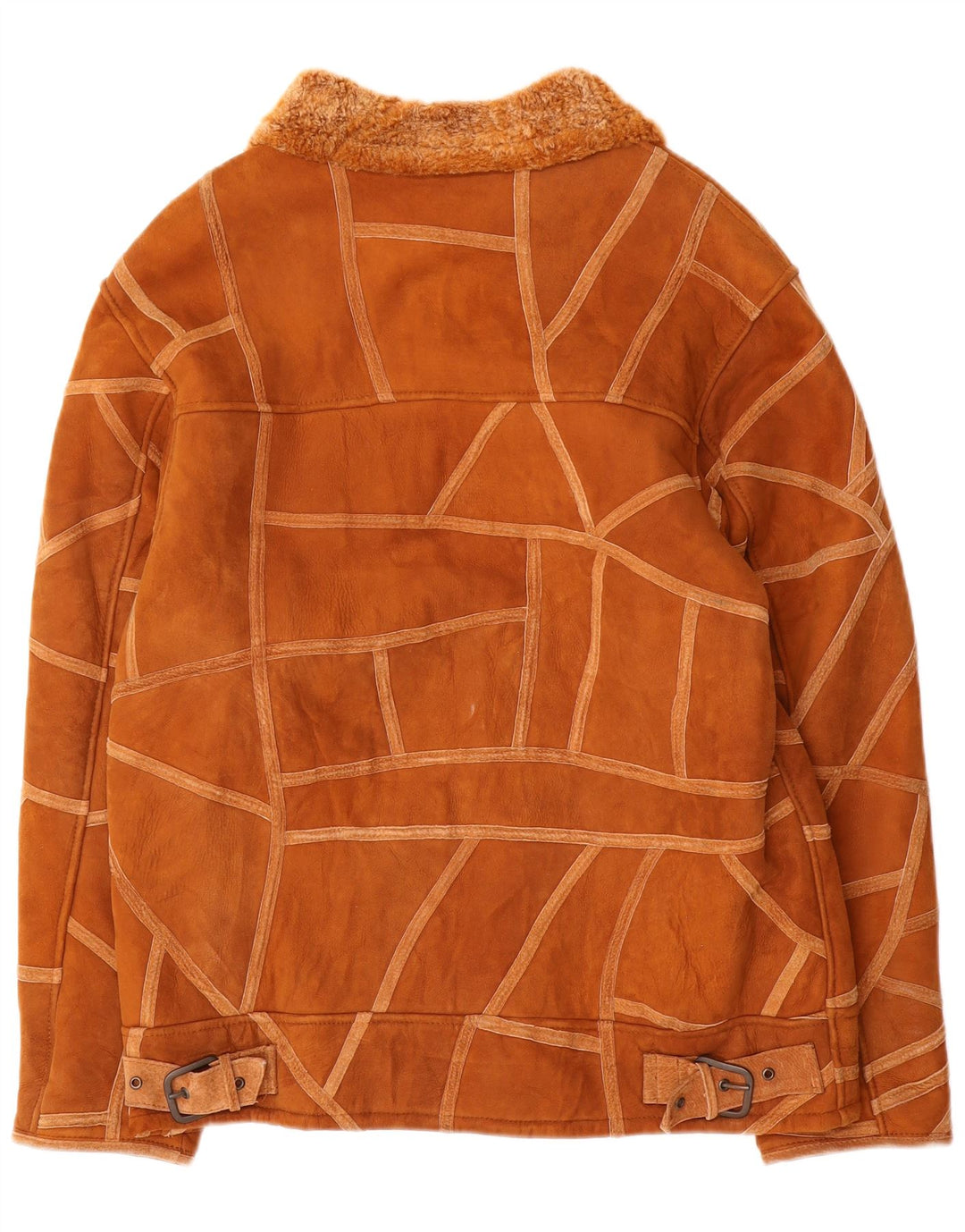 Vintage Dame Shearling Jacket UK 14 Medium Brown Geometric