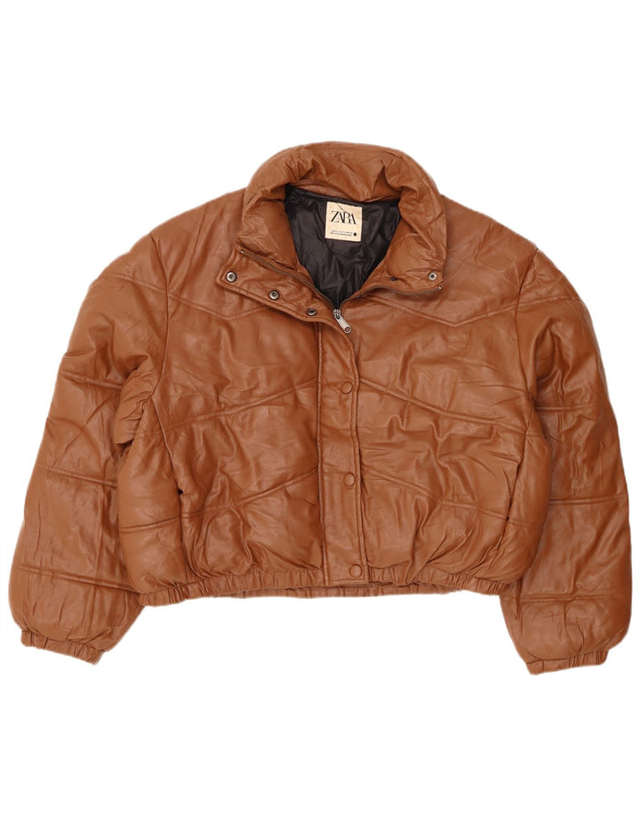Zara Dame Oversized Faux Leather Polstret Jakke UK 18 XL Brun Polyester